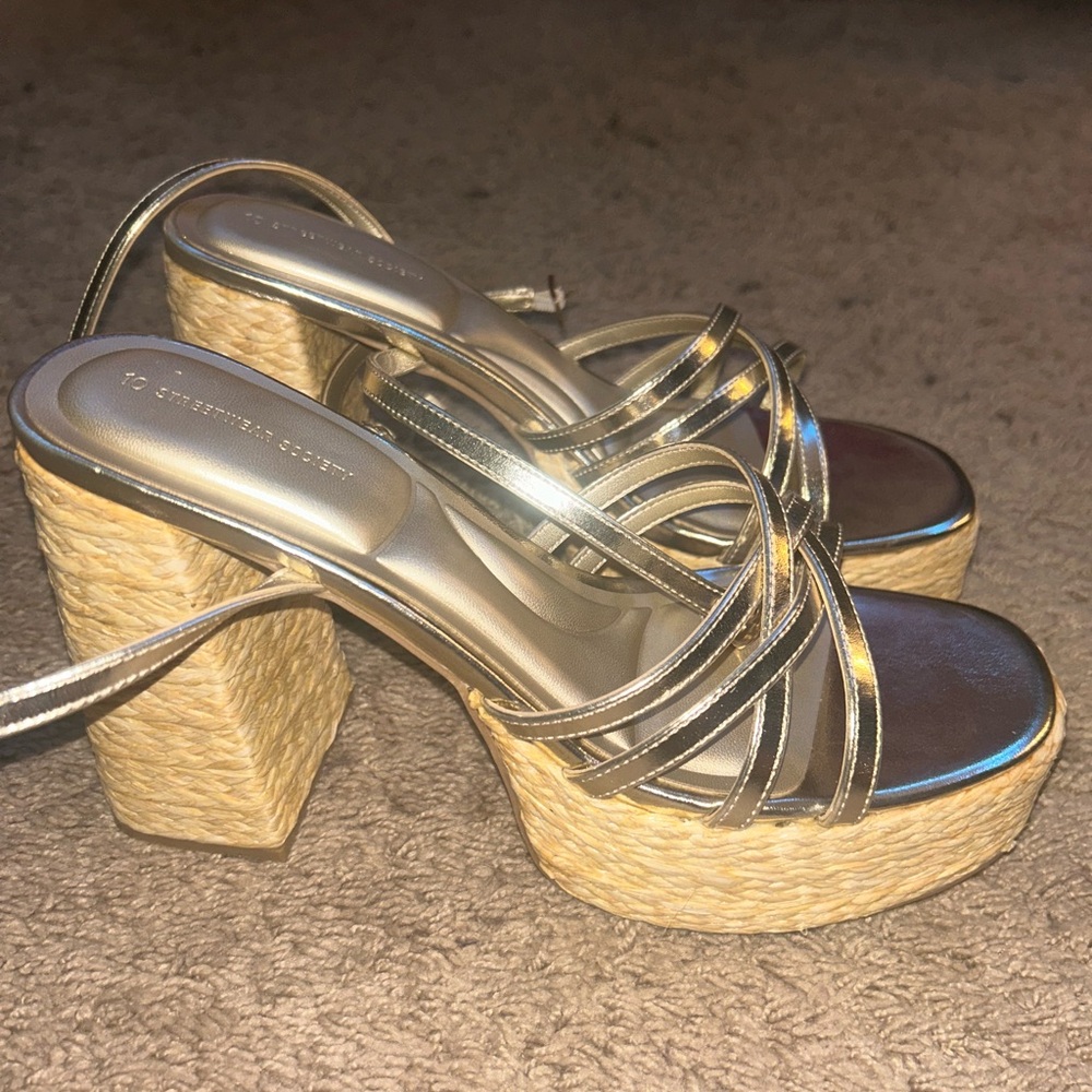 Streetwear Society Gold and Tan Wedge Sandals